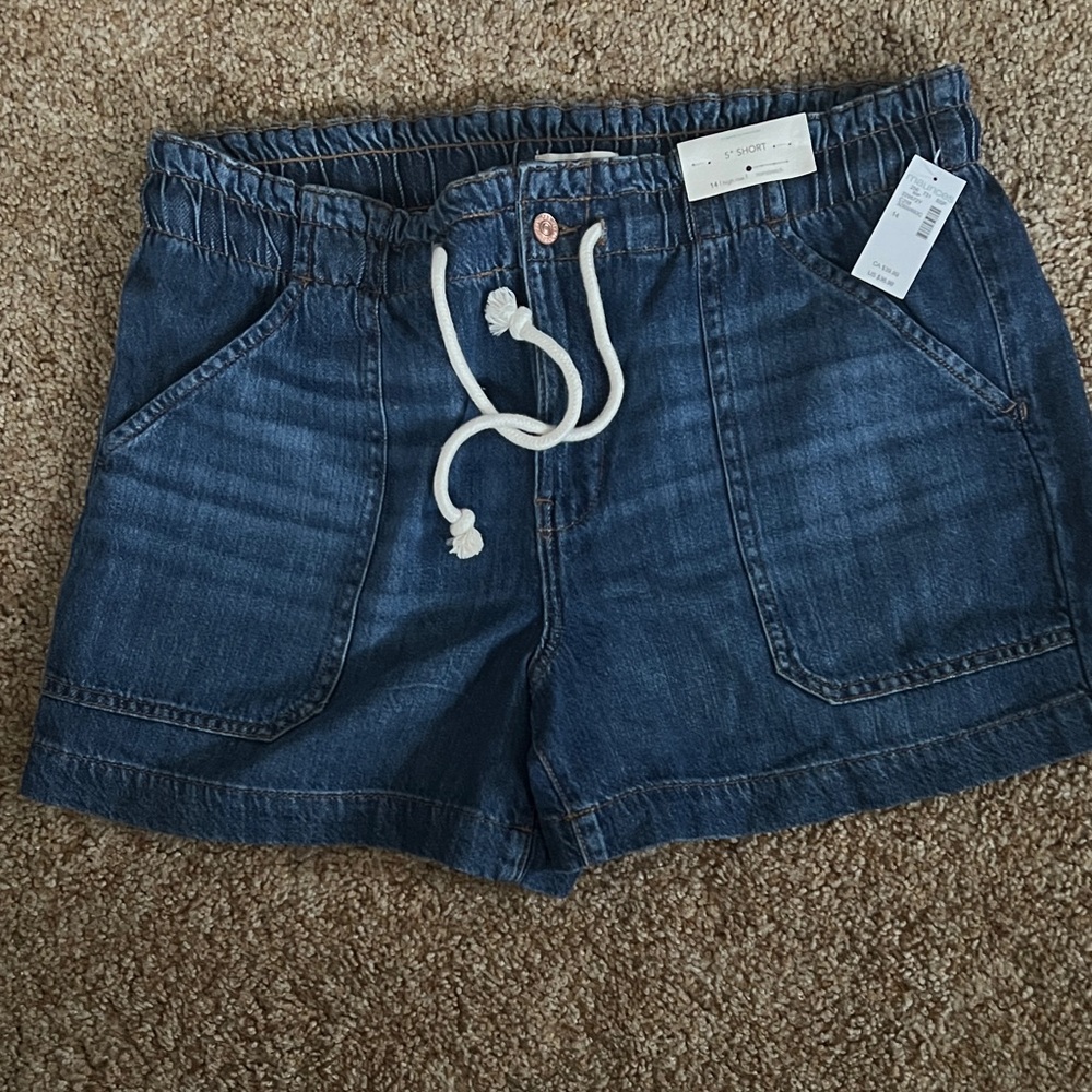 Maurices Dark Blue Jean Shorts with Drawstring